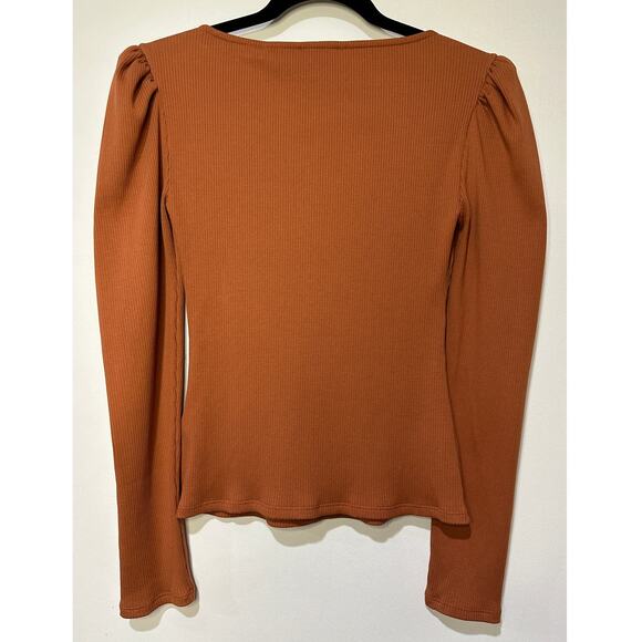 7 For All Mankind Puff Sleeve Square Neck Ribbed Top Size Small NWT Long Sleeves - Picture 9 of 13